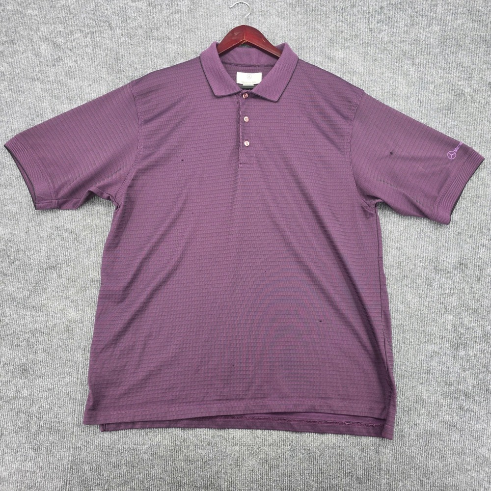 Mercedes Benz Mens Purple Textured Short Sleeve Polo Shirt Logo Sleeve XL